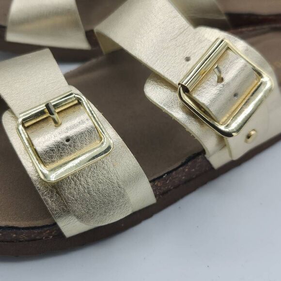 Madden Girl Women's Size 8 Brando Metallic Silver Double Buckle Sandals - Picture 3 of 9